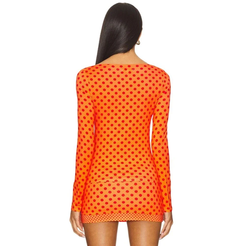 Miaou Amelia Top in Red Polka Dot Small New Womens Long Sleeve Tee - Picture 2 of 16
